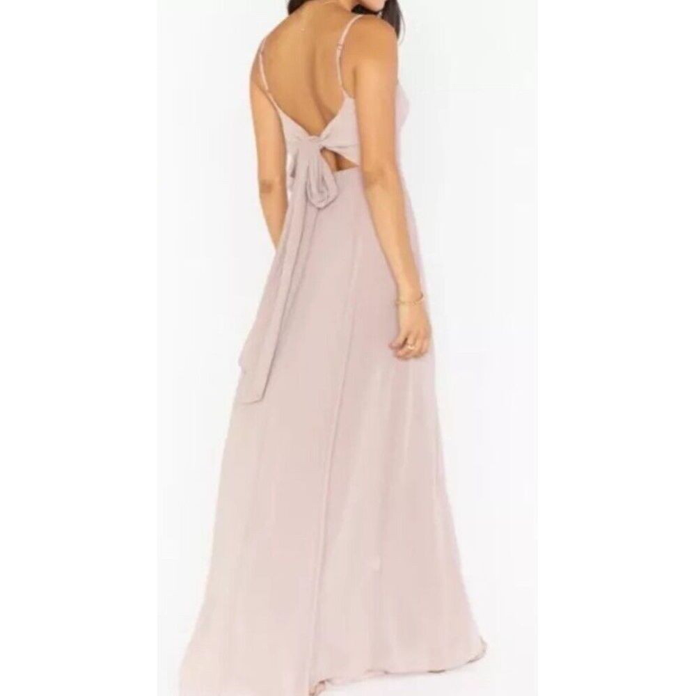 Show Me Your Mumu Lauren Maxi Dress Size‎ L Womans Soft Beige Chiffon Tie Back